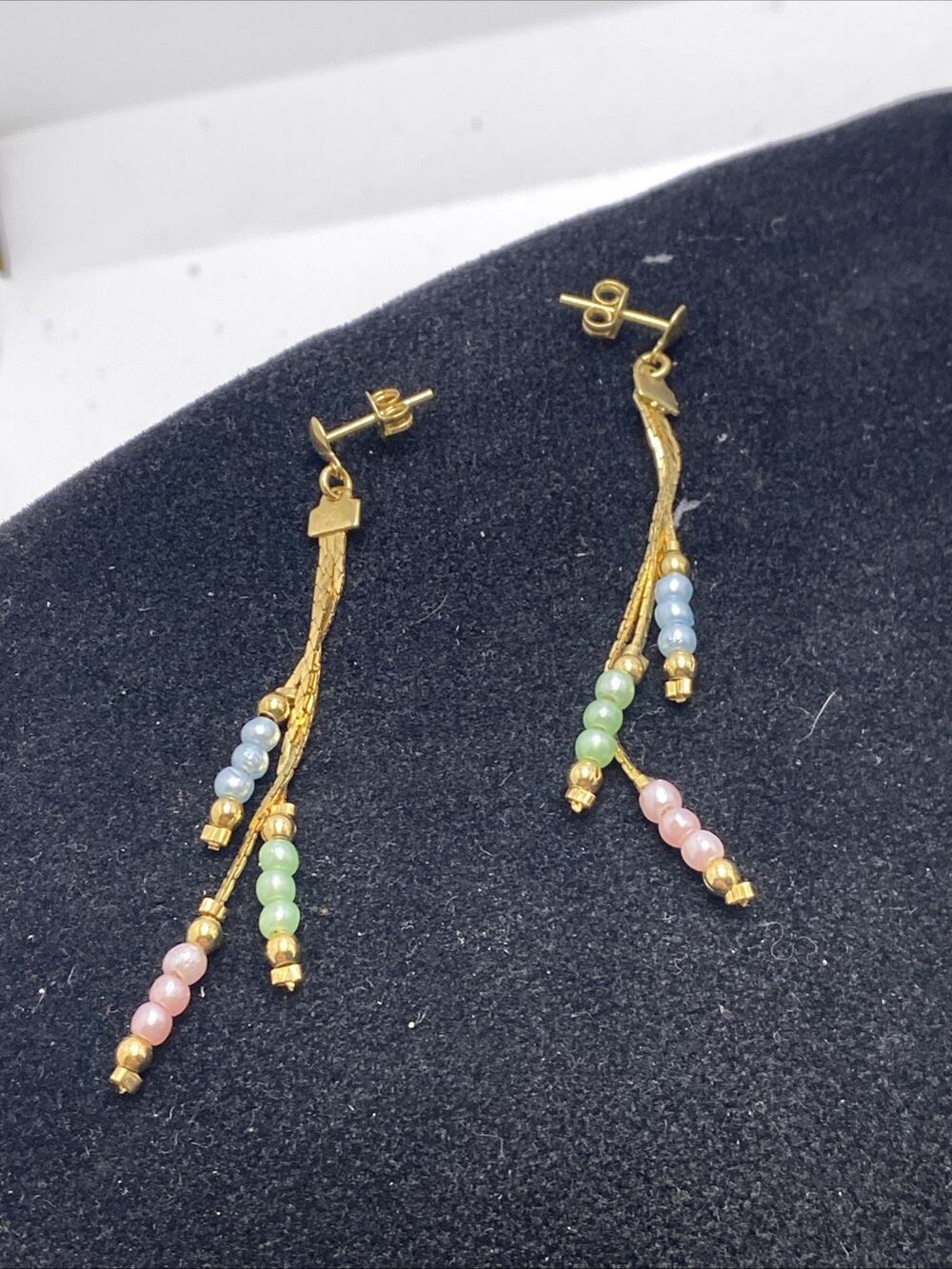 Womens Gold Tone Beaded Dangle Earrings